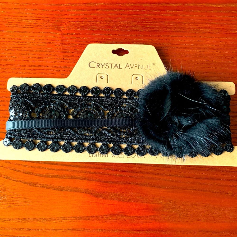 Brand New Black Choker with Fur Rose